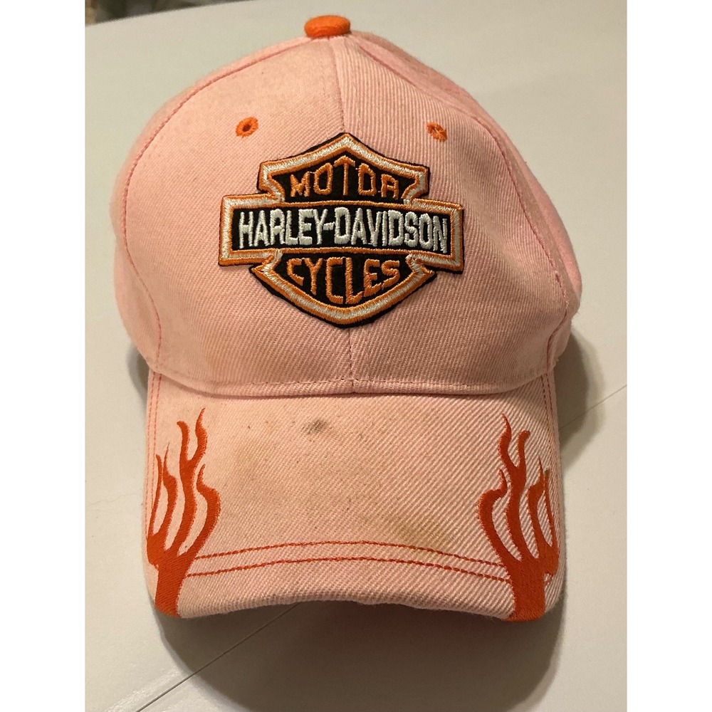 Harley Davidson Pink Flames Grunge‎ Baseball Cap Women Adjustable Distressed